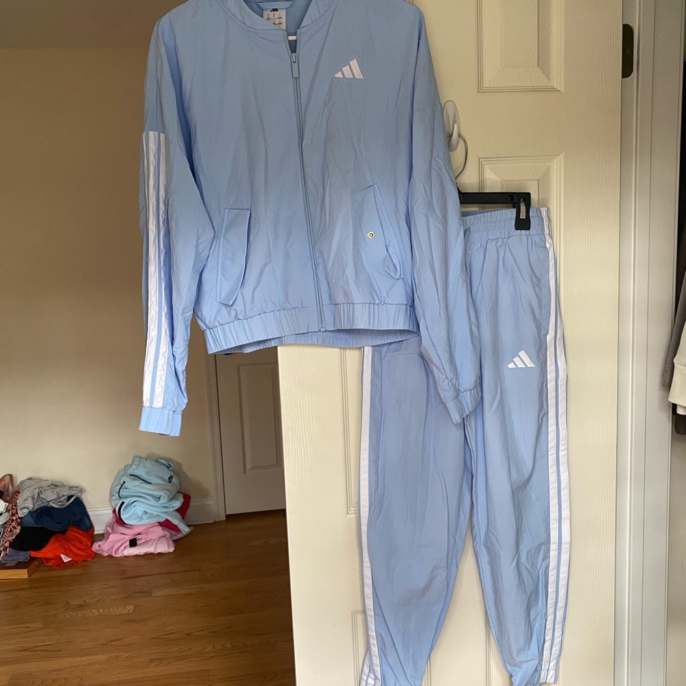 Adidas Sky Blue Zip Up Sweatshirt and Jogger Set